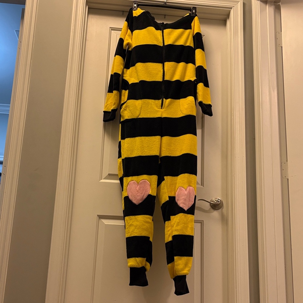 Striped Black and Yellow Women's Footie Pajamas/Halloween Costume.